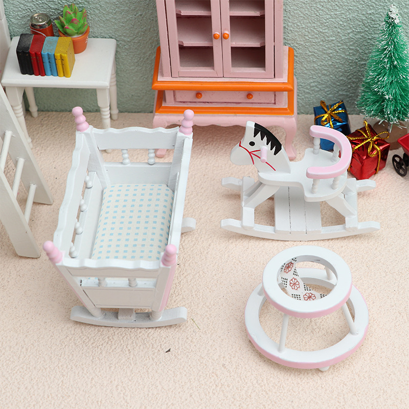 Baby Products Set - 3 szt./zestaw, miniaturowa drewniana kołyska dla